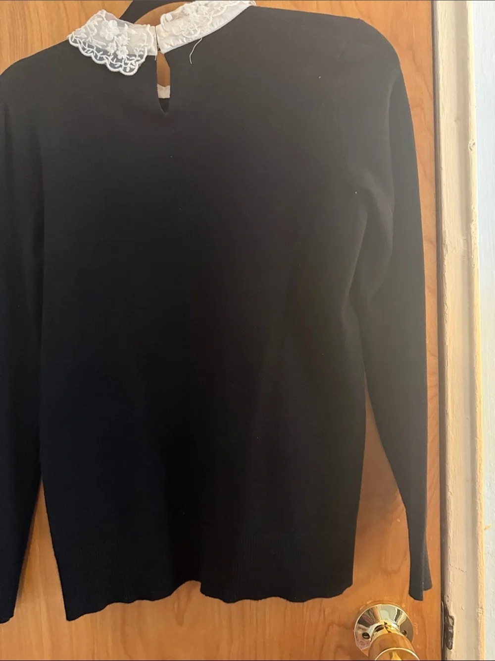 Cable & Gauge Black Top with White Lace Collar - Picture 8 of 9
